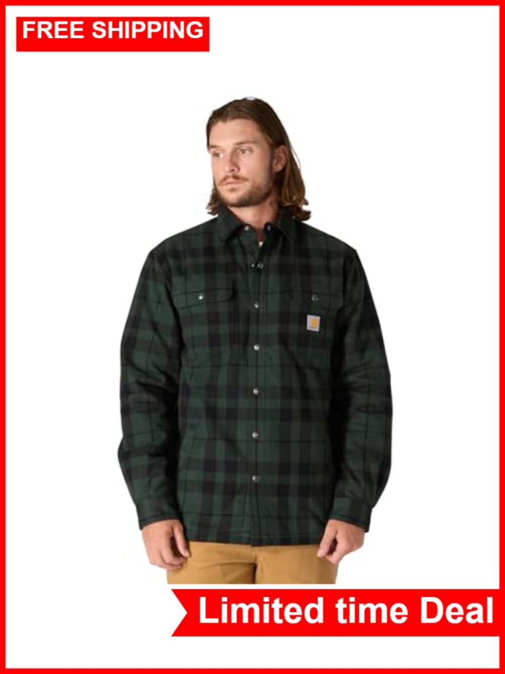 Relaxed Fit Flannel Sherpa-Lined Shirt Jac Long Sleeve Snap Plaid